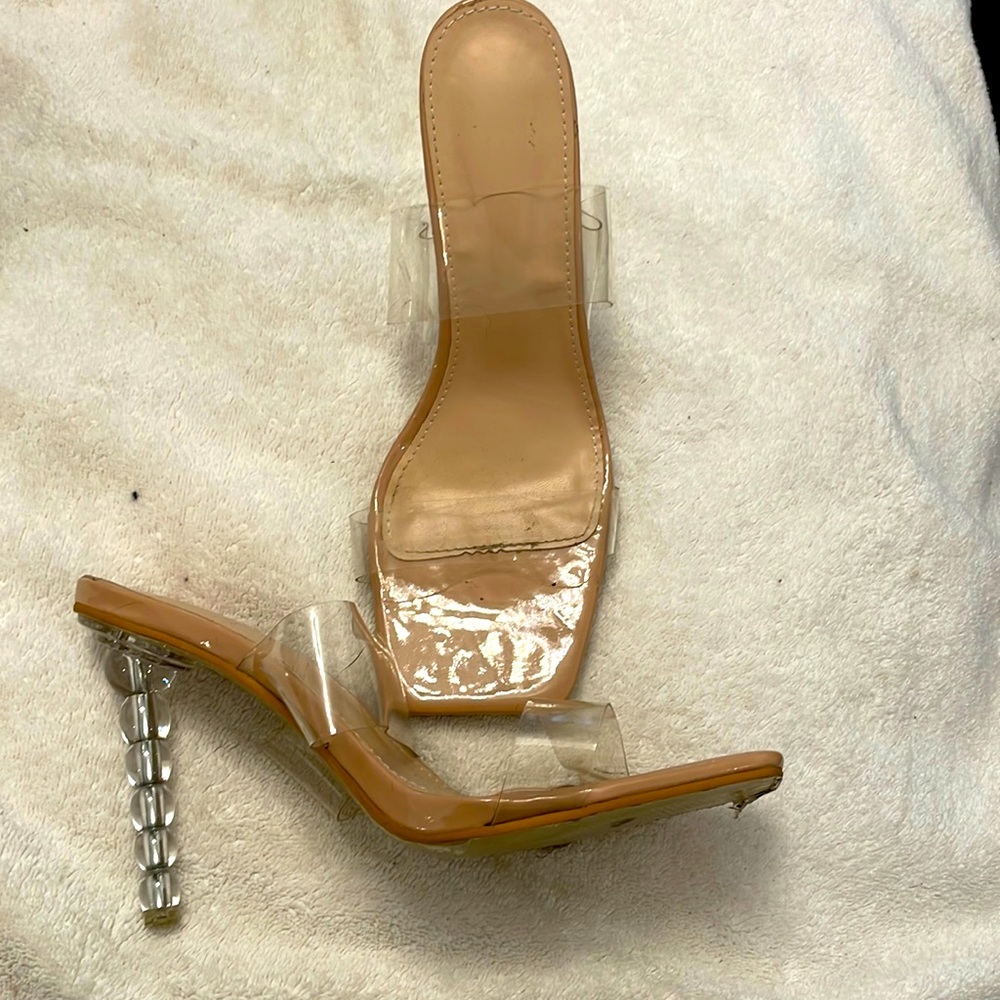 SALE !!! Nude and clear heels with unique designed heel